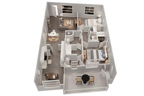 Floor plan for 2 beds, 1.5 baths, 1041 sqft